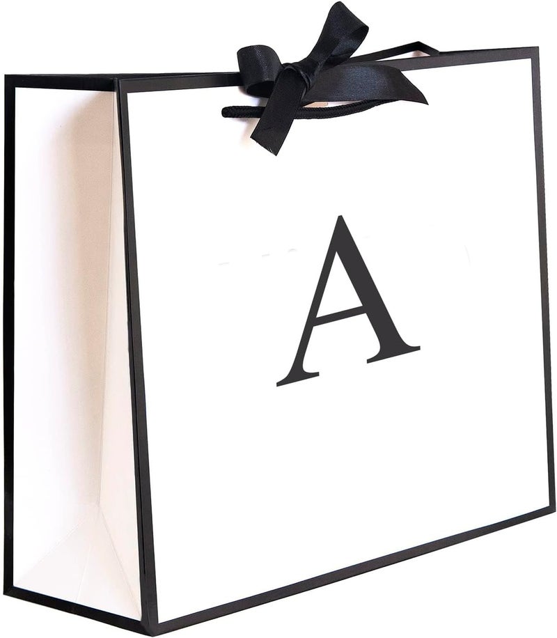 QLSKO Initial Gift Bag with Bow Ribbon Personalized Horizontal Paper Bag Monogrammed Birthday Gifts for Women Men (A-Medium) - Image 1
